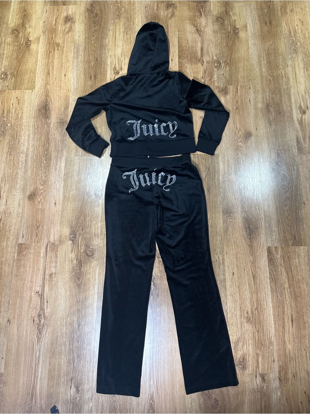 Juicy Couture Black Velour Two-Piece Hoodie & Pants Set